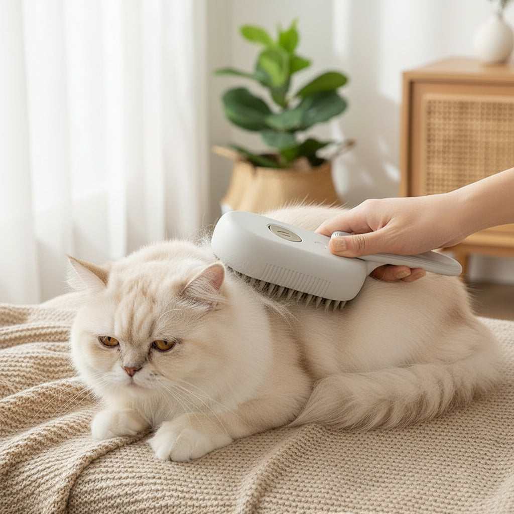 VelvetyPaws™ Brosse Anti-Poils Massage & Vapeur 3-en-1