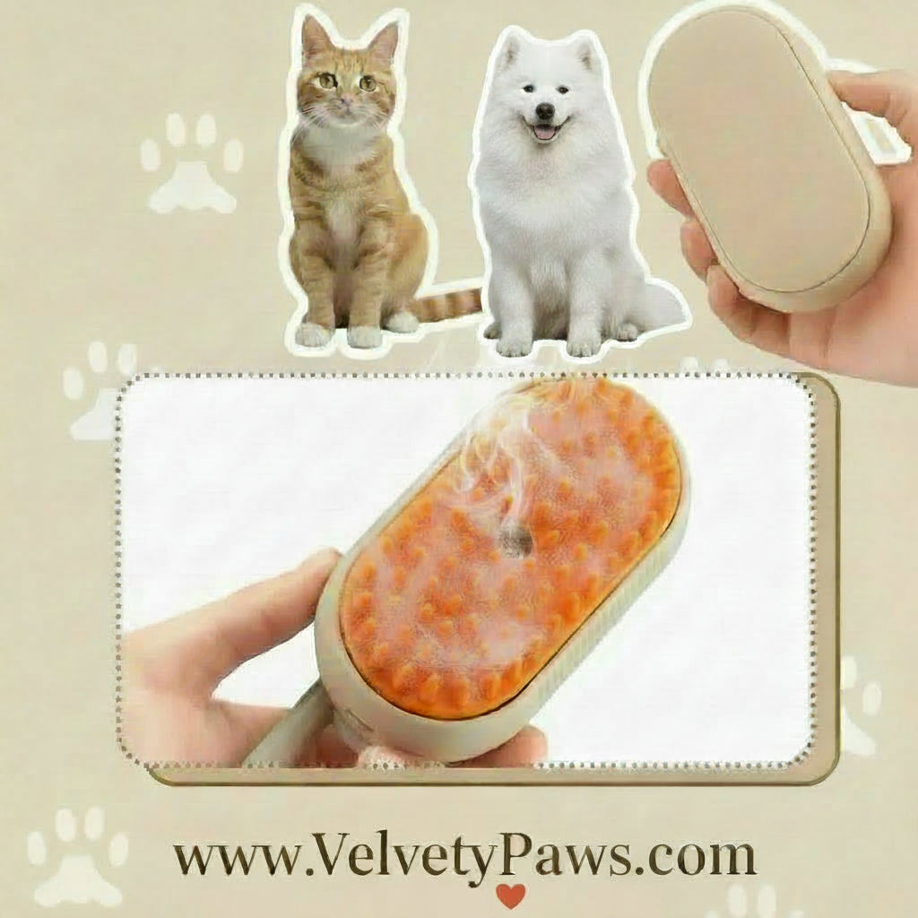 VelvetyPaws™ Brosse Anti-Poils Massage & Vapeur 3-en-1