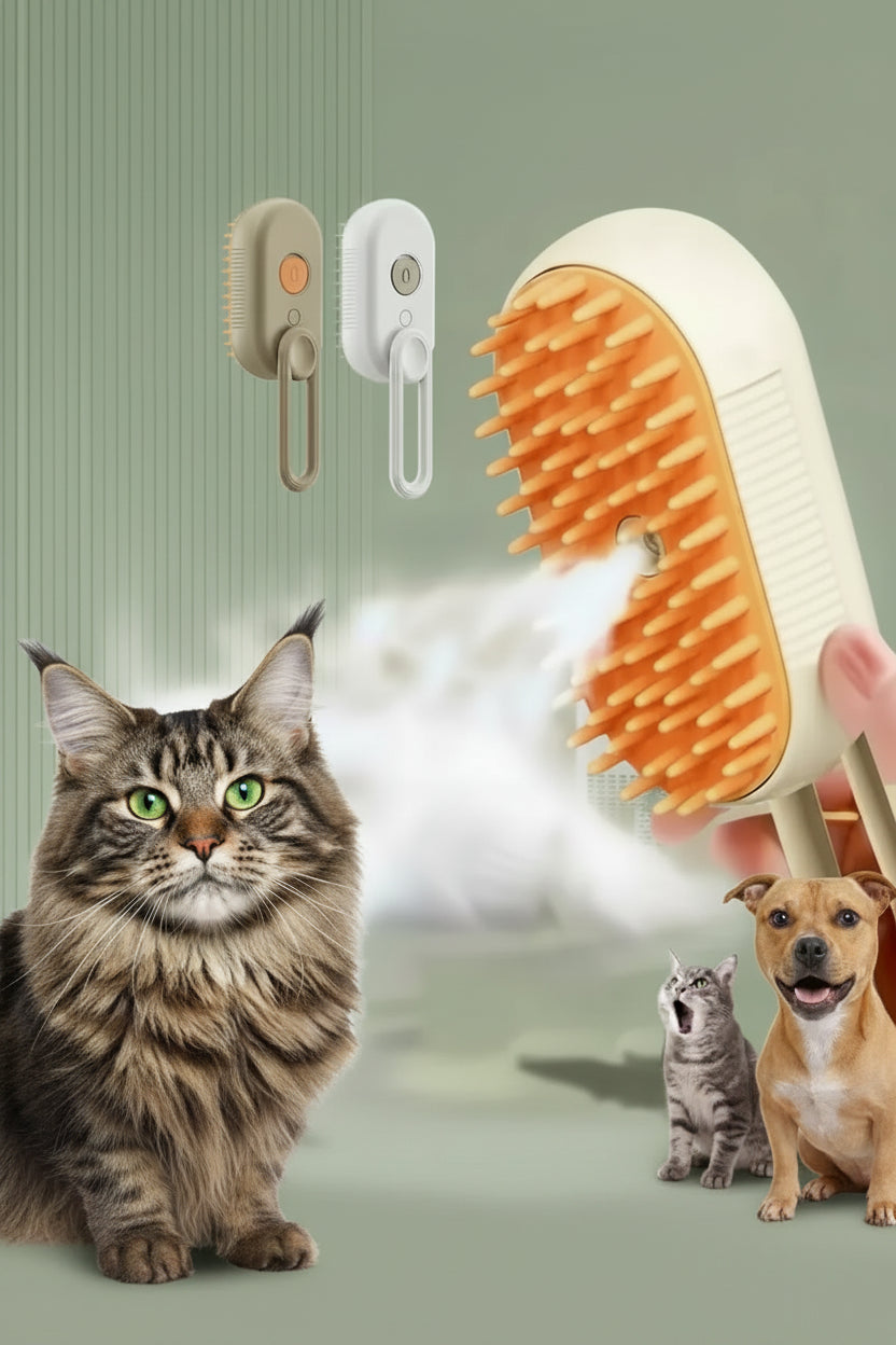 VelvetyPaws™ Brosse Anti-Poils Massage & Vapeur 3-en-1