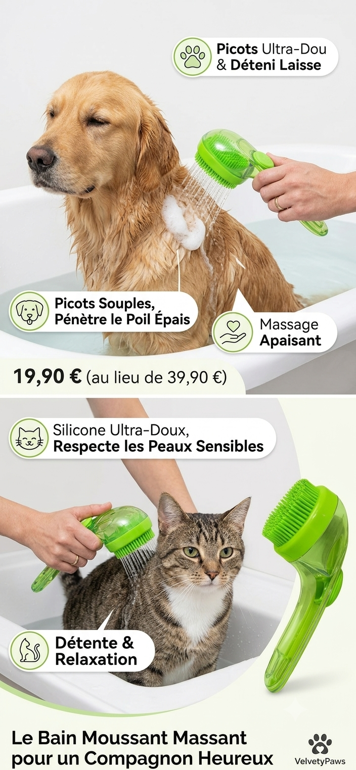 VelvetyPaws™ AquaShower Pro – Pommeau de Douche Brosse & Distributeur de Shampoing