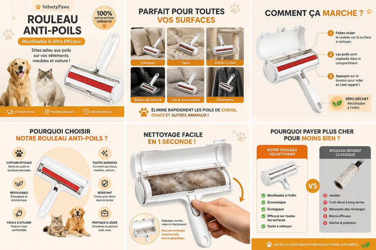 VelvetyPaws™ FurRoll Pro – Rouleau Anti-Poils